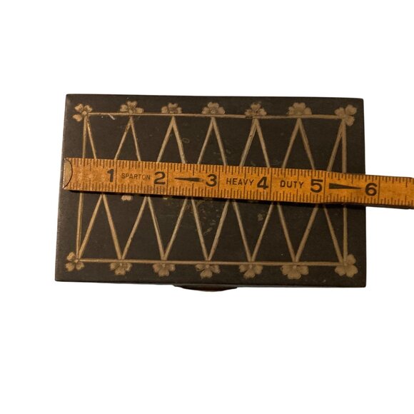 Vintage Black Etched Tin And Wood Jewelry Box With Floral Design And Hinged Lid - Picture 9 of 10